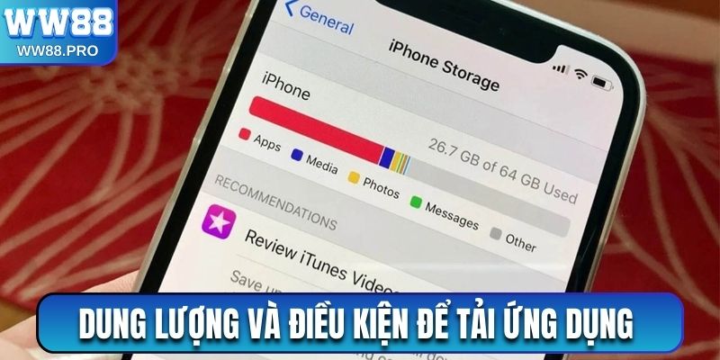 Dung lượng và điều kiện cần có để tải ứng dụng về điện thoại