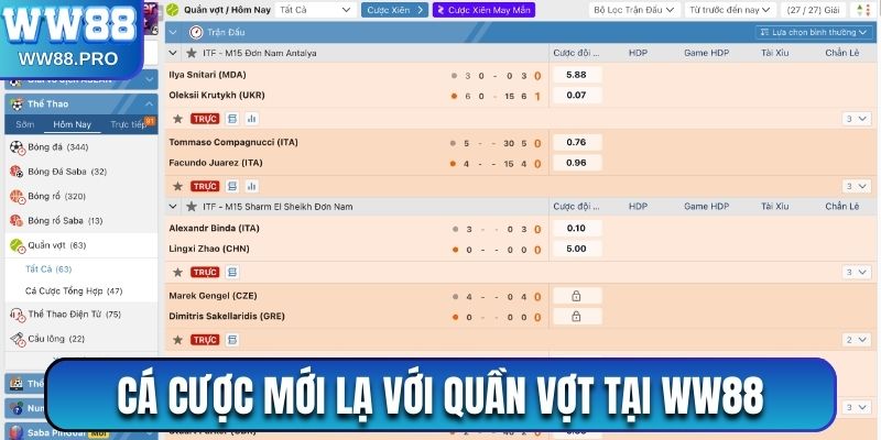 Trải nghiệm cá cược mới lạ với quần vợt tại WW88