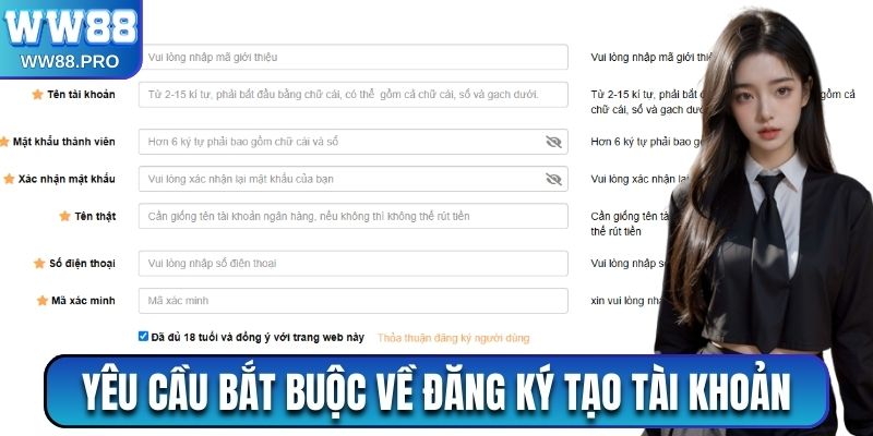 Yêu cầu bắt buộc về đăng ký tạo tài khoản